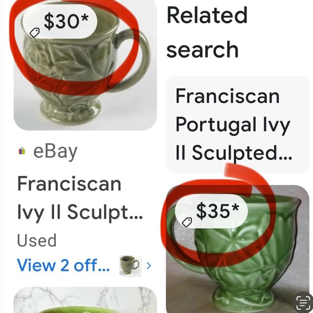 2 NWOT- FRANCISCAN II IVY MADE IN PORTUGAL BIG MUGS - Picture 7 of 7